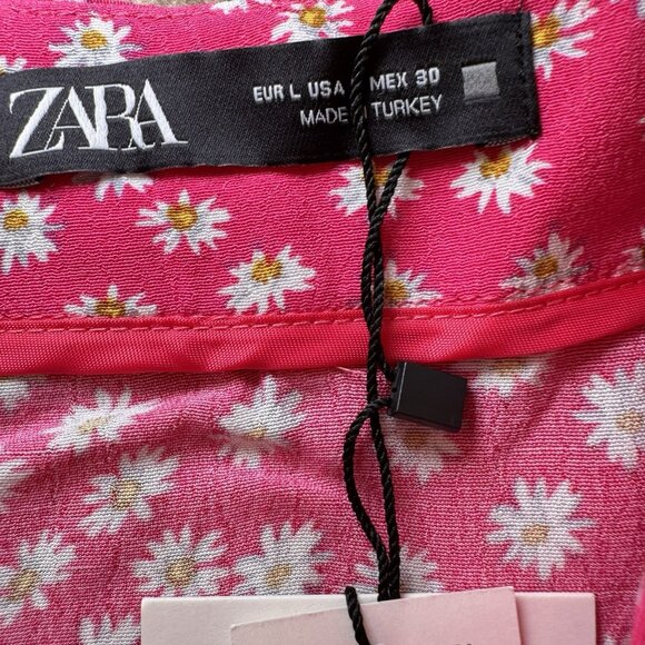 ZARA WOMENS FLORAL Skort SIZE Large NWT Pink White Tie Waist Zipper Closure - Picture 4 of 6